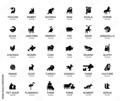 Fototapeta Naklejka Na Ścianę i Meble -  Animals logos collection. Animal logo set. Geometrical abstract logos. Icon design