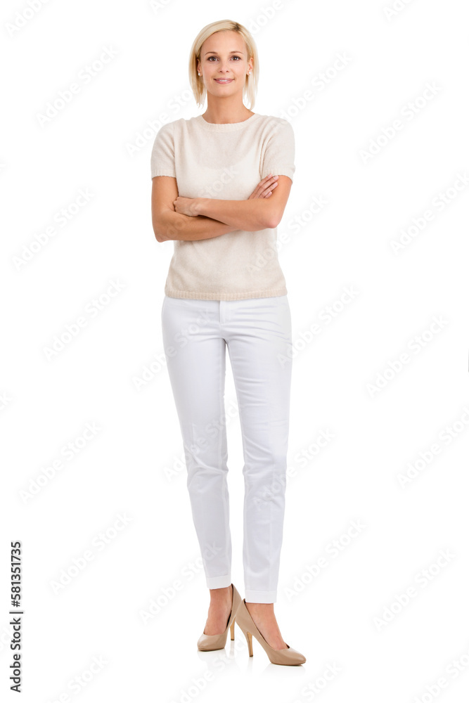 I have inner confidence. A young blonde woman smiling with her arms crossed - studio. I have inner confidence. A young blonde woman smiling with her arms crossed - studio.