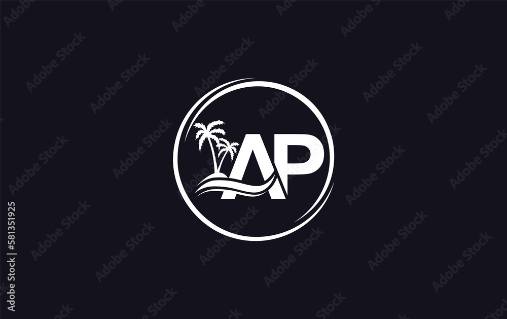 Nature water wave and beach tree logo design with the letters and alphabets Nature water wave and beach tree logo design with the letters and alphabets