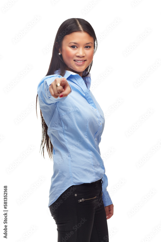 Shes packing loads of confidence. a young asian woman isolated on white. Shes packing loads of confidence. a young asian woman isolated on white.