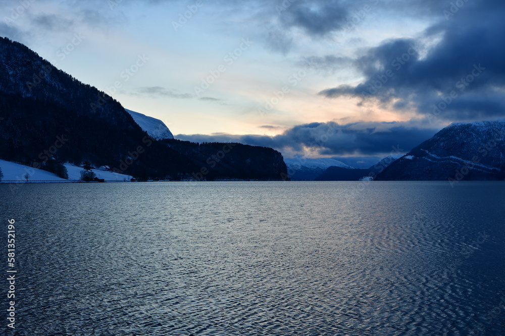 winter Fjord views clouded cold day norway