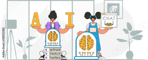 ﻿AI duo of a guy and girl, decked out in their best threads, vector styled.