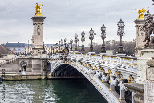 View of the Alexandre III bridge in Paris, France