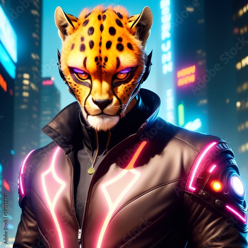 cyberpunk cheetah, anthropo...