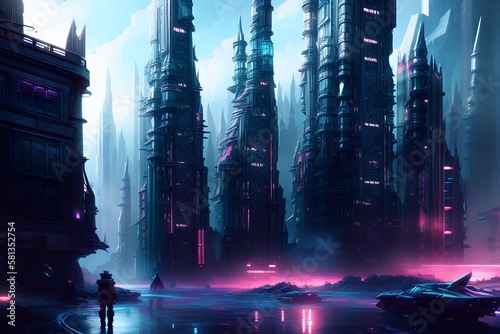 Futuristic city in neon light  cyberpunk art  Generative AI.