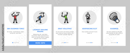 badminton shuttlecock sport onboarding icons set vector