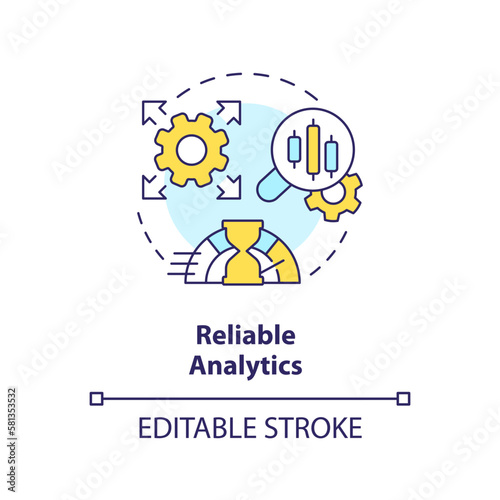 Reliable analytics concept icon. Fast service. Data lake architecture abstract idea thin line illustration. Isolated outline drawing. Editable stroke. Arial  Myriad Pro-Bold fonts used