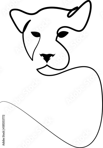 Puma, lioness, jaguar head line art drawing. Continuous one line drawing silhouette. Leopard for company logo identity or tattoo.