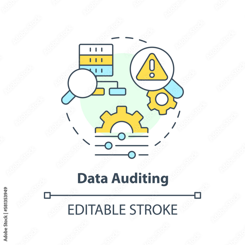Data auditing concept icon. Tracking changes. Data lake key concept abstract idea thin line illustration. Isolated outline drawing. Editable stroke. Arial, Myriad Pro-Bold fonts used Data auditing concept icon. Tracking changes. Data lake key concept abstract idea thin line illustration. Isolated outline drawing. Editable stroke. Arial, Myriad Pro-Bold fonts used