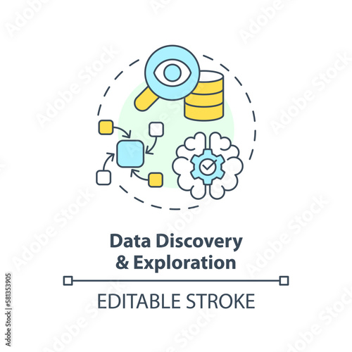 Data discovery and exploration concept icon. Prepare for analysis. Data lake concept abstract idea thin line illustration. Isolated outline drawing. Editable stroke. Arial, Myriad Pro-Bold fonts used