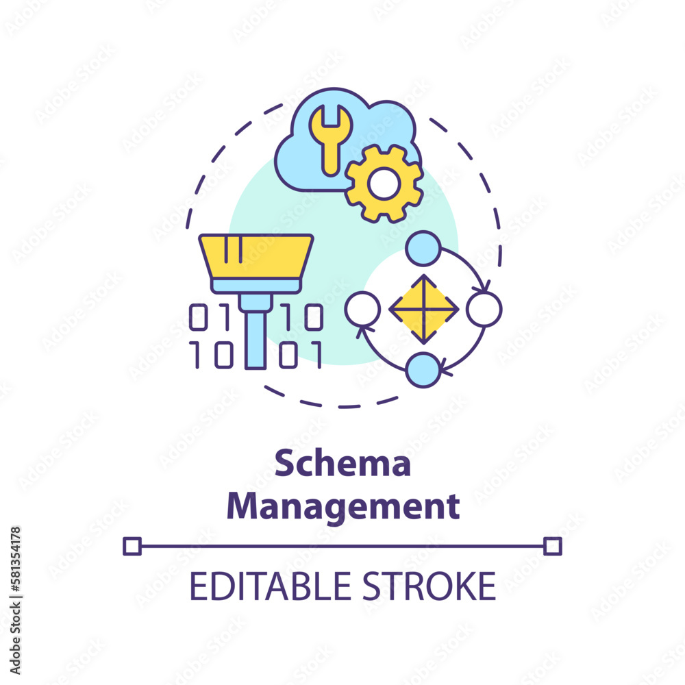 Schema management concept icon. Record new information. Data lakehouse abstract idea thin line illustration. Isolated outline drawing. Editable stroke. Arial, Myriad Pro-Bold fonts used Schema management concept icon. Record new information. Data lakehouse abstract idea thin line illustration. Isolated outline drawing. Editable stroke. Arial, Myriad Pro-Bold fonts used