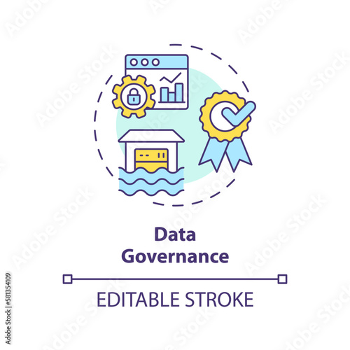 Data governance concept icon. Regulation and control. Data lakehouse abstract idea thin line illustration. Isolated outline drawing. Editable stroke. Arial, Myriad Pro-Bold fonts used
