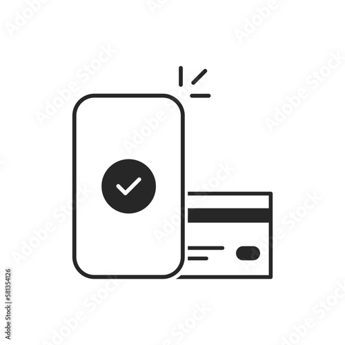 thin line easy contactless payment icon. concept of global marketing or e-commerce checkmark sign and paypass method without contact. flat trend modern outline logo graphic design isolated on white