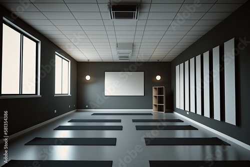 Empty yoga classroom. Generative AI