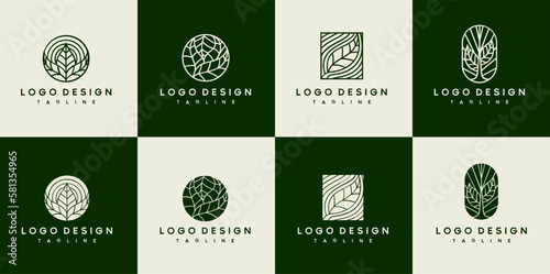 Luxury leaf and plant logo design set