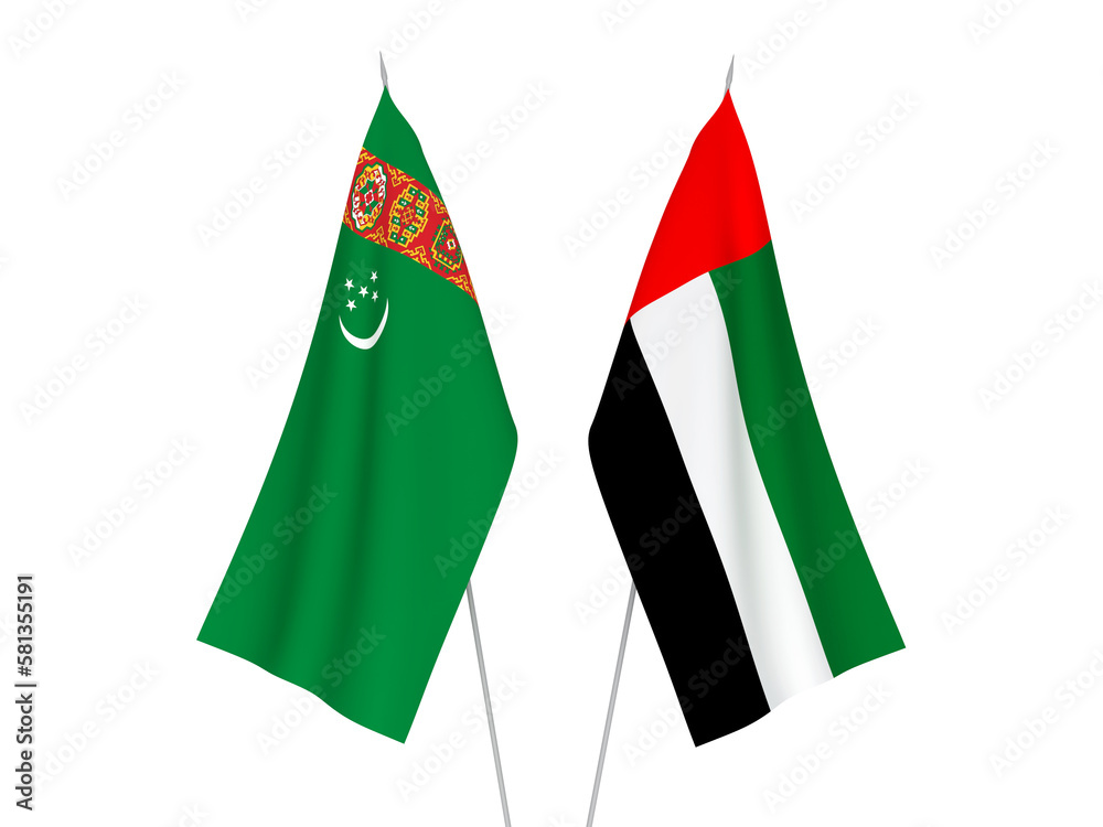 United Arab Emirates and Turkmenistan flags United Arab Emirates and Turkmenistan flags
