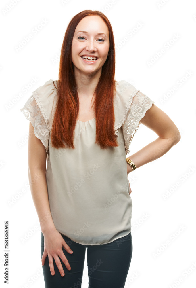 Fototapeta premium Feeling the joy. Studio shot of a beautiful young woman isolated on white.
