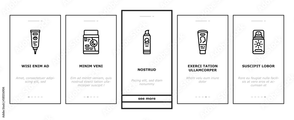 cream cosmetic product beauty onboarding icons set vector cream cosmetic product beauty onboarding icons set vector