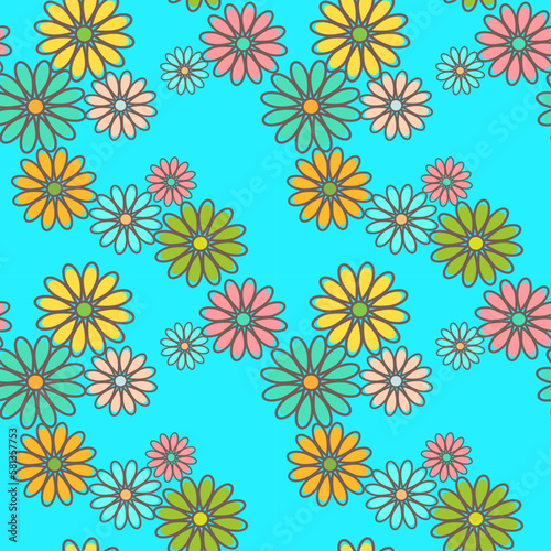 Colorful simple flower shape, vector seamless pattern, textile print, wallpaper, packaging.