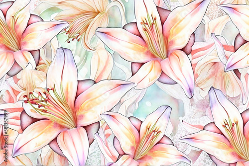 Pattern of spring and summer colors in pastel palette on light background, design summer background with space for text. Generative AI