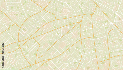 Detailed view of city. Decorative graphic tourist map. Abstract transportation background. Vector, illustration.