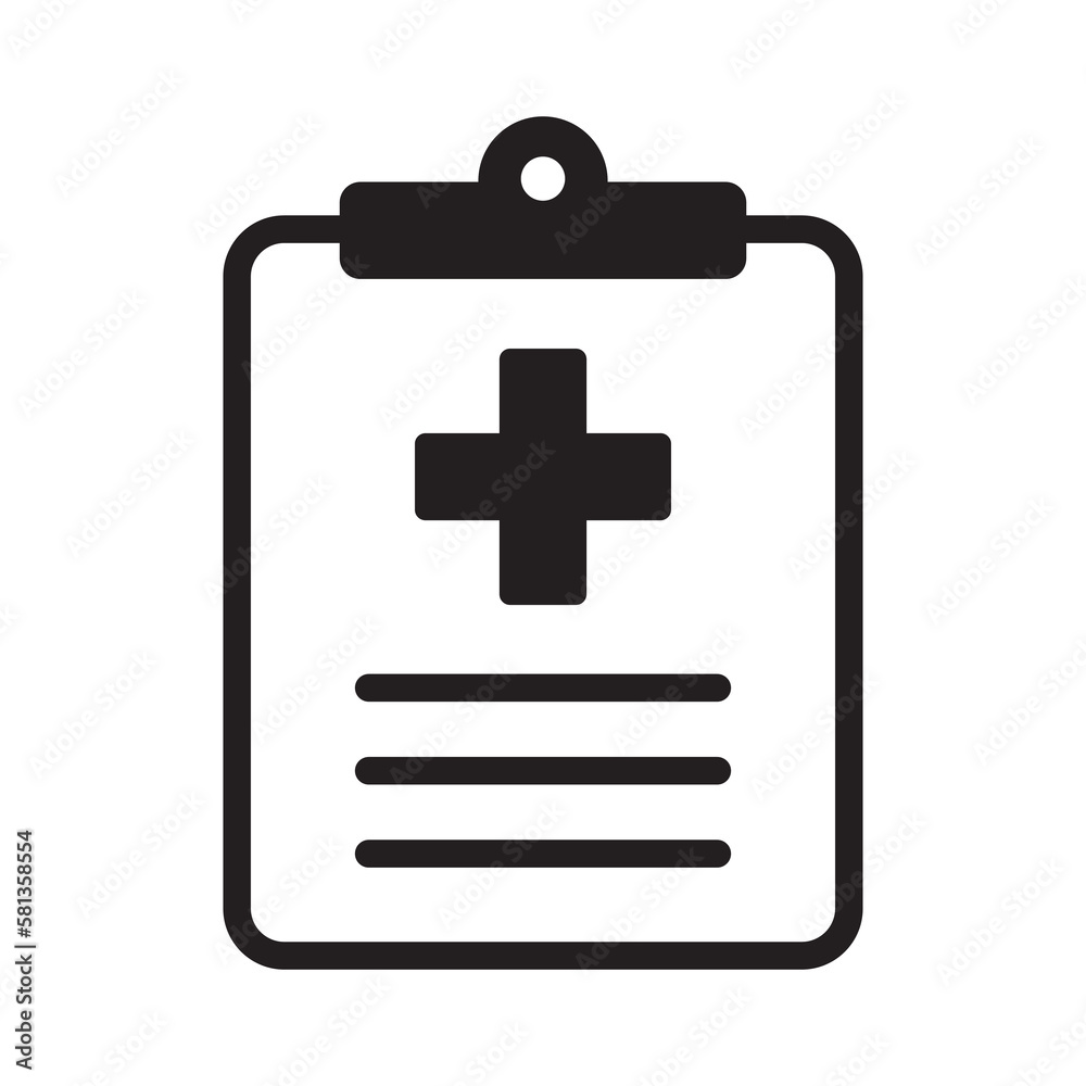 Medical history icon, medical report symbol. Health care clipboard icon. Medical card icon. Medical history icon, medical report symbol. Health care clipboard icon. Medical card icon.