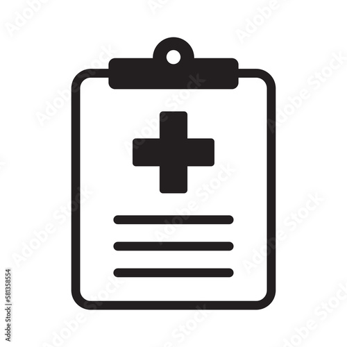 Medical history icon, medical report symbol. Health care clipboard icon. Medical card icon.