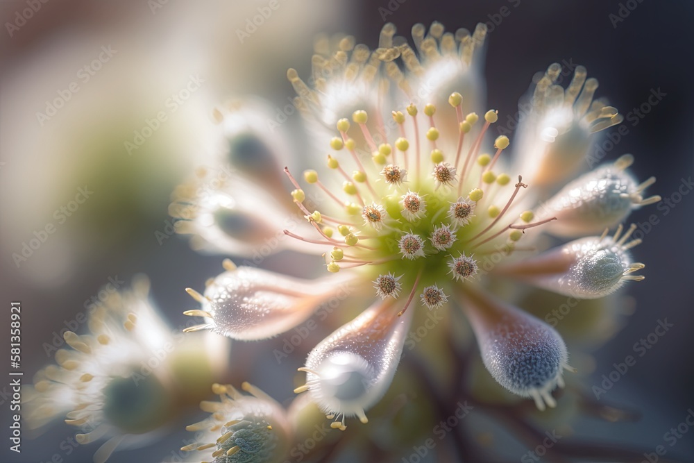 hazy close up of a lovely blossom in bloom. macro image showing the plant's structure. Generative AI hazy close up of a lovely blossom in bloom. macro image showing the plant's structure. Generative AI