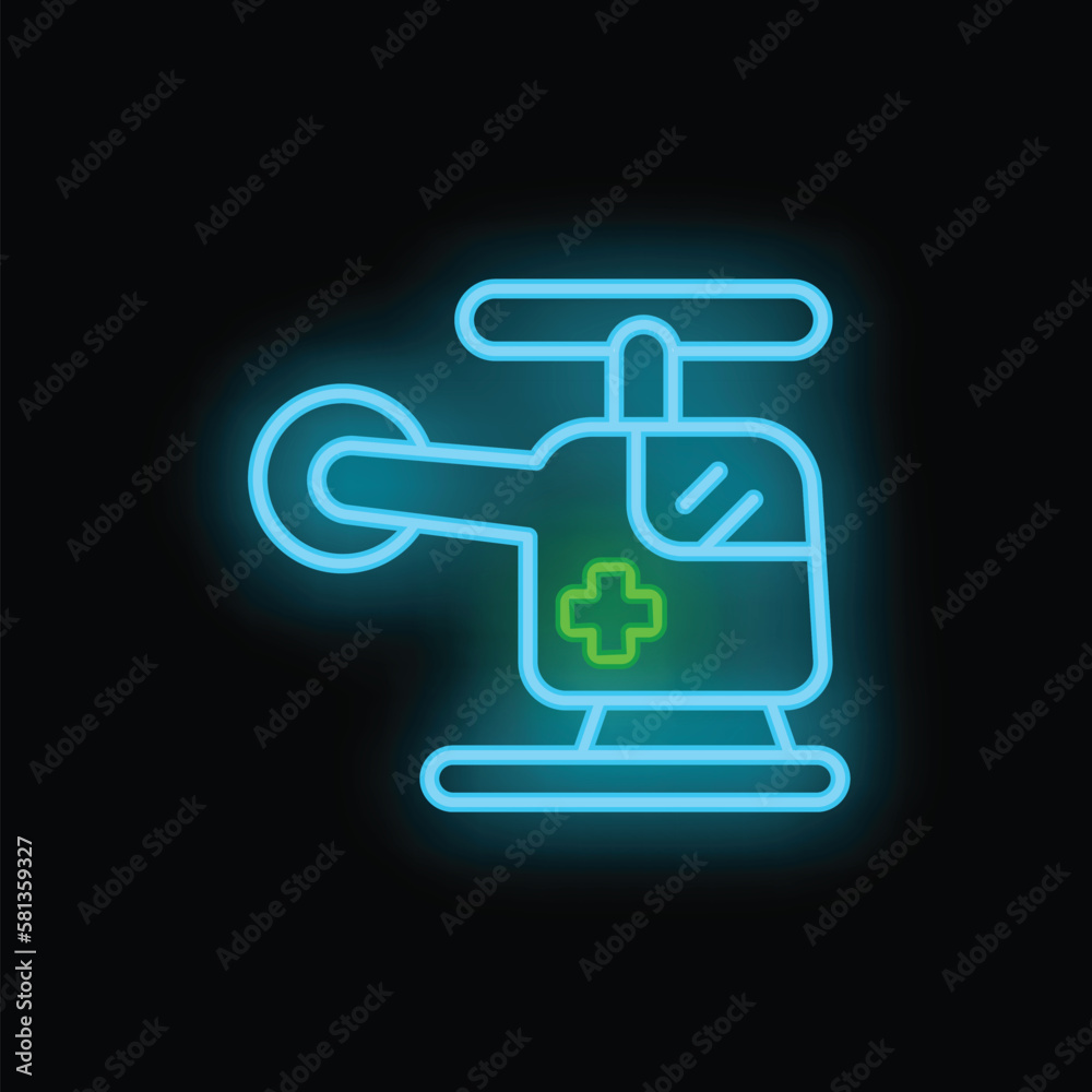 Medical helicopter icon outline vector. Cardiac heart. Clinic medicine neon color isolated on black Medical helicopter icon outline vector. Cardiac heart. Clinic medicine neon color isolated on black