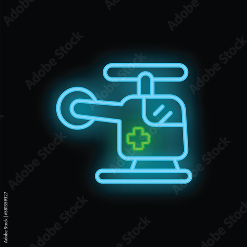 Medical helicopter icon outline vector. Cardiac heart. Clinic medicine neon color isolated on black