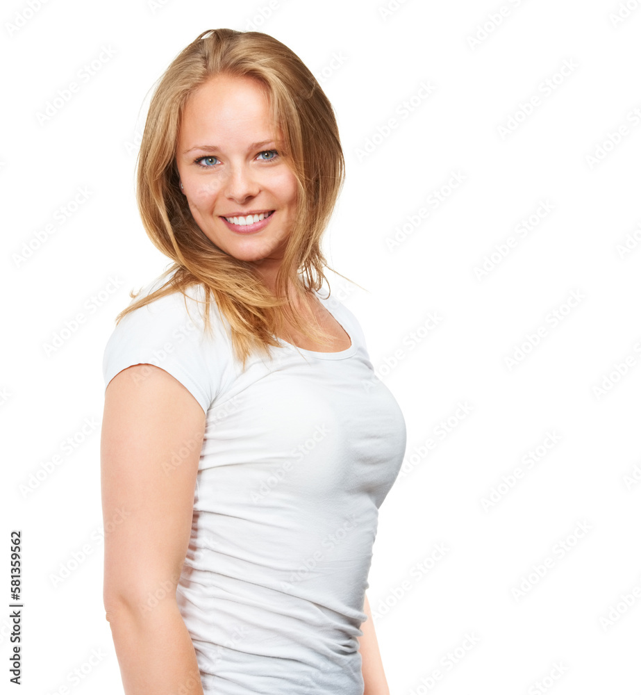 Confidence is a beautiful feature in a woman. Studio shot of an attractive young woman isolated on white. Confidence is a beautiful feature in a woman. Studio shot of an attractive young woman isolated on white.