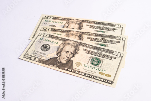 Cash of dollar note, dollar background. Lot of one hundred dollar bills close-up. dollars in wallet on white background
