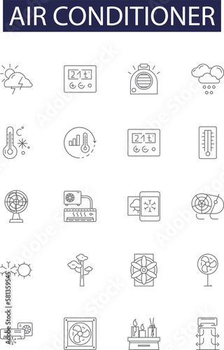 Air conditioner line vector icons and signs. AC, Conditioner, Climate, Cooler, Refrigerant, Refrigeration, Condenser, Fan outline vector illustration set