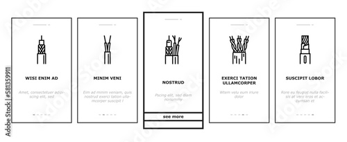 wire cable technology connection onboarding icons set vector