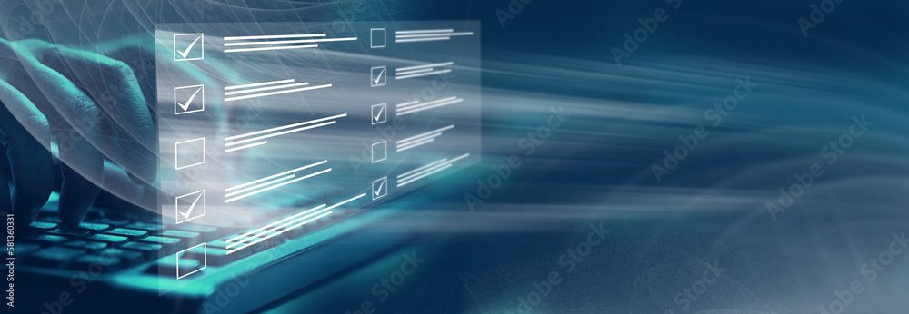 Survey form, check marks on checklist, filling online form and ...