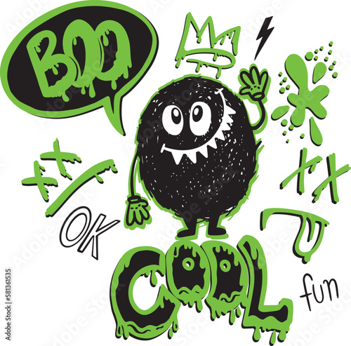 monster typography print. Creative original design for kids, t shir, wallpaper fashion clothes. Original calligraphic text. Funny slogan. Cute Monster 