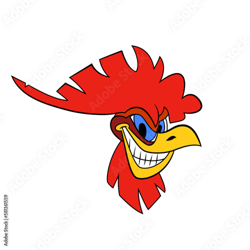 Evil chicken face cartoon slim foxy cunning crafty bird head vector illustration mascot clip art