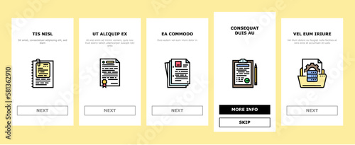 document paper file business page onboarding icons set vector