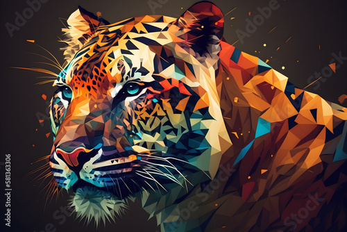 Fotobehang Abstract colorful polygon tiger