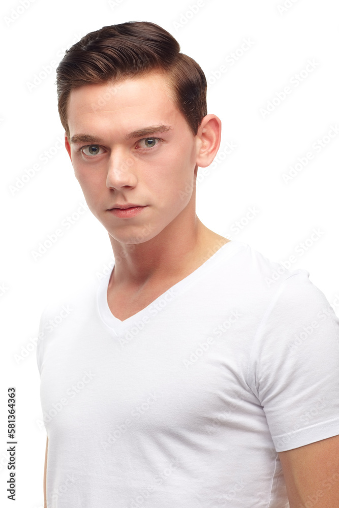 Casually handsome. A cropped portrait of an expressionless young man isolated on white. Casually handsome. A cropped portrait of an expressionless young man isolated on white.
