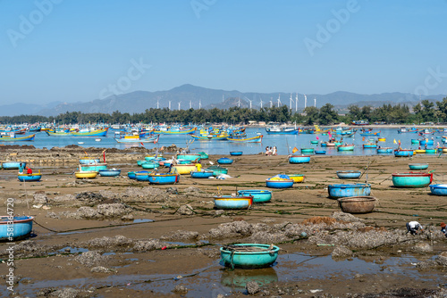 Fishermen's basket boat when not out at sea at Tuy Phong, Binh Thuan province, Viet Nam