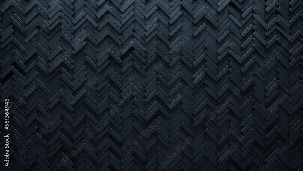 Herringbone Tiles arranged to create a Polished wall. Futuristic, Black Background formed from 3D blocks. 3D Render Herringbone Tiles arranged to create a Polished wall. Futuristic, Black Background formed from 3D blocks. 3D Render