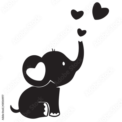 Photography Cute Baby Elephant Blowing Hearts SVG Cut File Clipart Silhouette