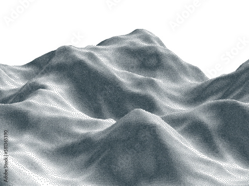 Mountain. Landscape background with particles. Terrain. Pointillism. 3D vector illustration for brochure, magazine, poster, presentation, flyer or banner.