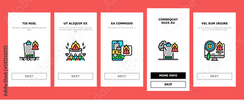 crisis management risk strategy onboarding icons set vector