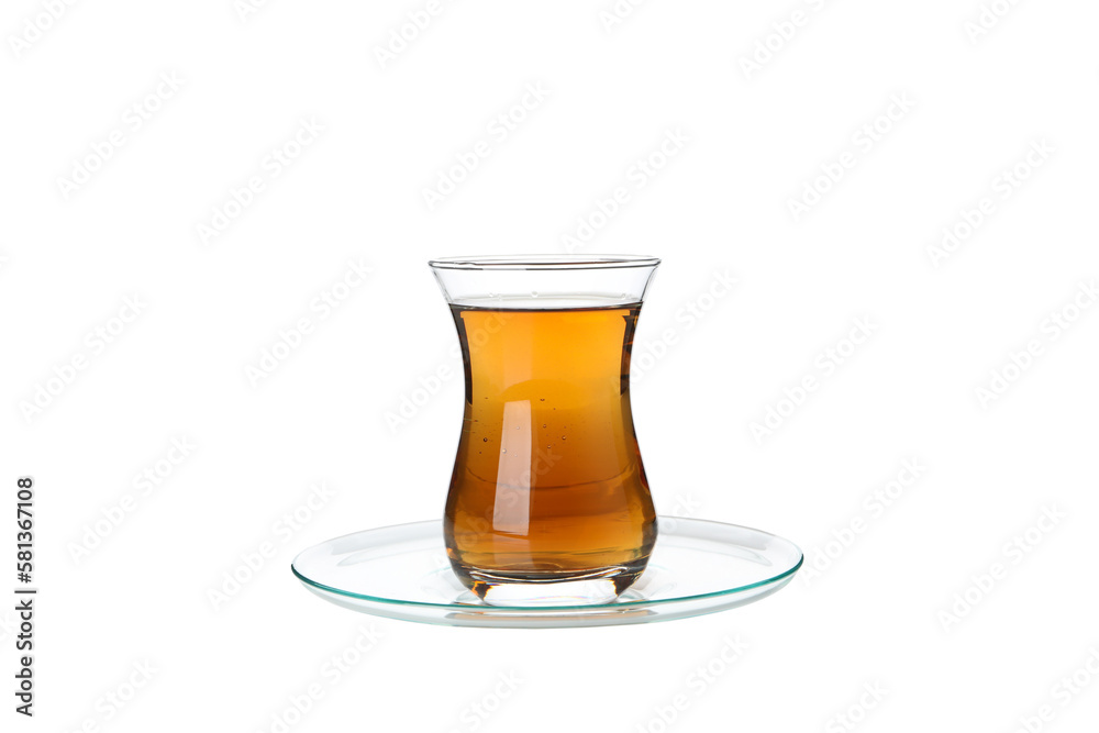 Concept of traditional turkish brewed hot drink - tea, isolated on white background Concept of traditional turkish brewed hot drink - tea, isolated on white background
