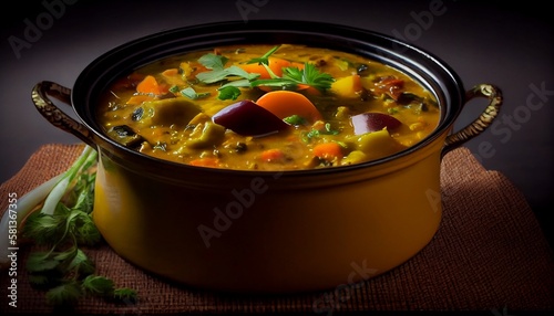 The Beauty and Flavor of Curry: A Vibrant and Flavorful Dish from the Indian Subcontinent, Generative AI, illustration