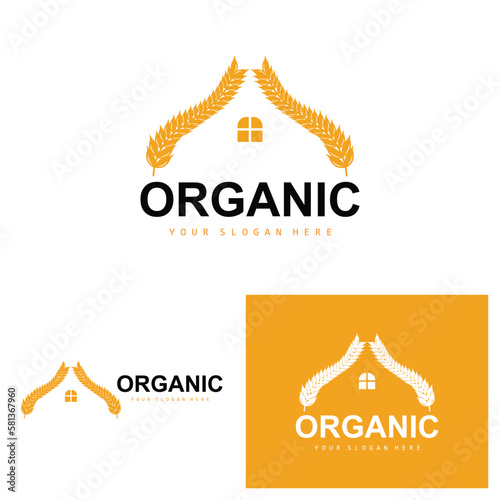 Wheat Rice Logo, Agricultural Organic Plants Vector, Luxury Design Golden Bakery Ingredients