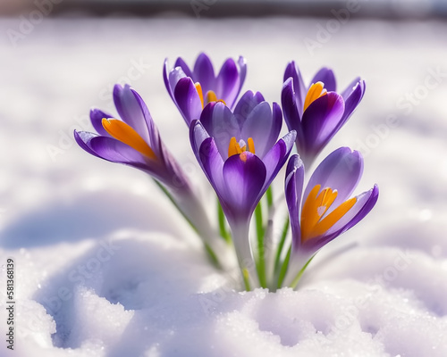 Crocus bulb blooming in sno...