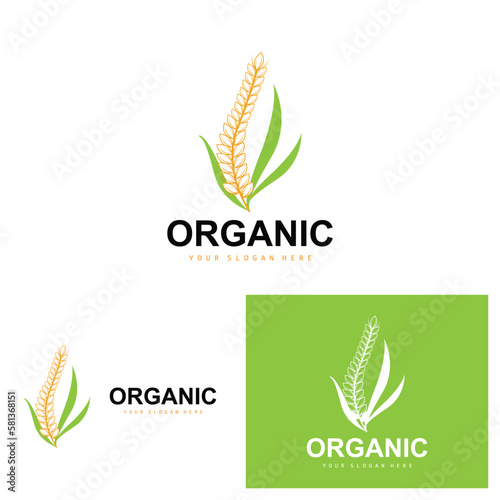 Wheat Rice Logo, Agricultural Organic Plants Vector, Luxury Design Golden Bakery Ingredients